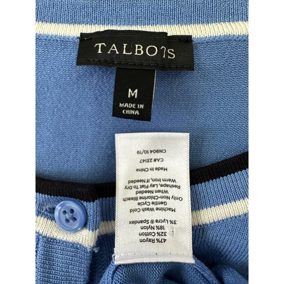 Talbots Charming Cardigan Tipped Blue Size M Button Down Preppy - Picture 4 of 5